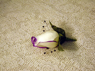 White and purple boutonniere