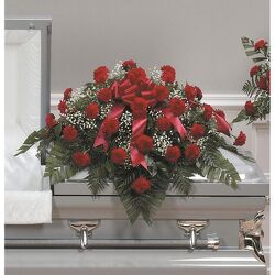 Red Carnation Casket Spray from Kircher's Flowers in Defiance and Paulding, OH
