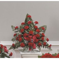 Red Pedestal Arrangement from Kircher's Flowers in Defiance and Paulding, OH