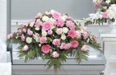 Pink and White Casket Spray from Kircher's Flowers in Defiance and Paulding, OH