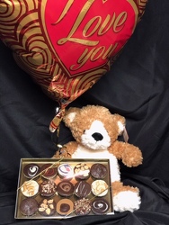Teddy Bear, Chocolate and Mylar  from Kircher's Flowers in Defiance and Paulding, OH