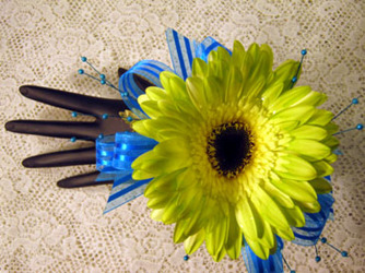 Green gerbera daisy corsage from Kircher's Flowers in Defiance and Paulding, OH