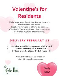 Valentine's for Residents from Kircher's Flowers in Defiance and Paulding, OH Valentine's for Residents from Kircher's Flowers in Defiance and Paulding, OH