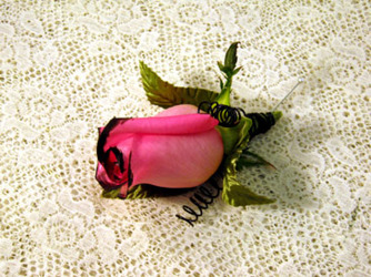 Pink and black boutonniere from Kircher's Flowers in Defiance and Paulding, OH
